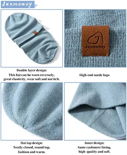 jaxmonoy Slouchy Knit Beanies Winter Hats for Women Men Soft Warm Reversible Slouch Cuffed Skull Knitted Beanie Cap - 5