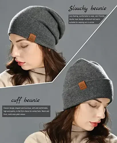 jaxmonoy Slouchy Knit Beanies Winter Hats for Women Men Soft Warm Reversible Slouch Cuffed Skull Knitted Beanie Cap - 3