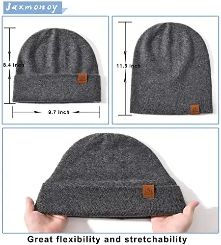 jaxmonoy Slouchy Knit Beanies Winter Hats for Women Men Soft Warm Reversible Slouch Cuffed Skull Knitted Beanie Cap - 4