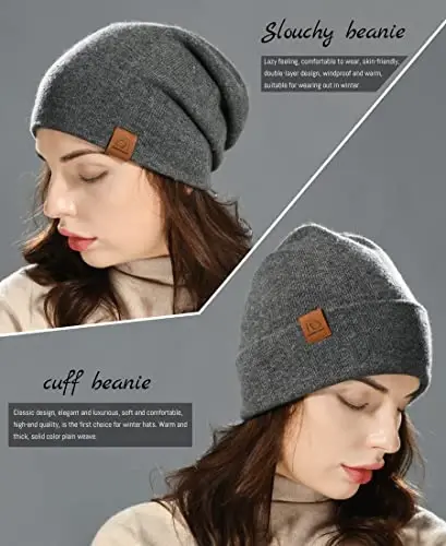 jaxmonoy Slouchy Knit Beanies Winter Hats for Women Men Soft Warm Reversible Slouch Cuffed Skull Knitted Beanie Cap - 3