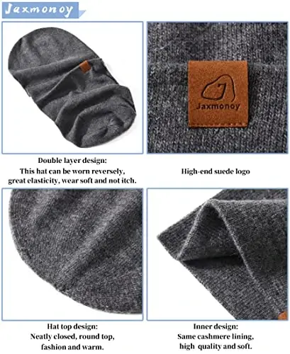 jaxmonoy Slouchy Knit Beanies Winter Hats for Women Men Soft Warm Reversible Slouch Cuffed Skull Knitted Beanie Cap - 5