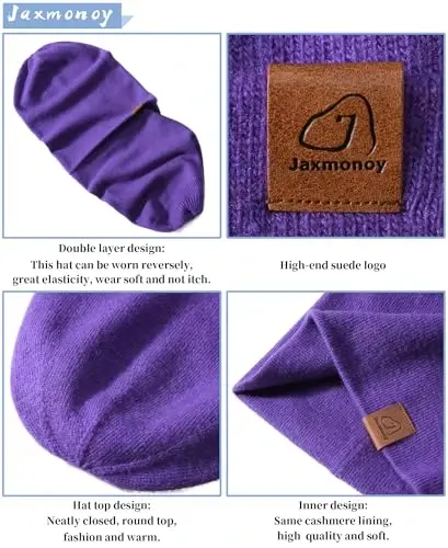 jaxmonoy Slouchy Knit Beanies Winter Hats for Women Men Soft Warm Reversible Slouch Cuffed Skull Knitted Beanie Cap - 4