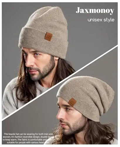 jaxmonoy Slouchy Knit Beanies Winter Hats for Women Men Soft Warm Reversible Slouch Cuffed Skull Knitted Beanie Cap - 4