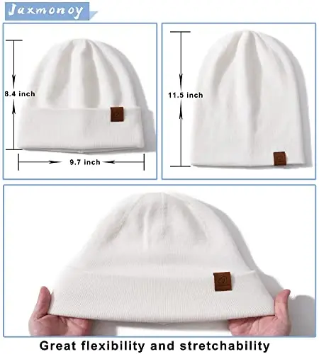 jaxmonoy Slouchy Knit Beanies Winter Hats for Women Men Soft Warm Reversible Slouch Cuffed Skull Knitted Beanie Cap - 4