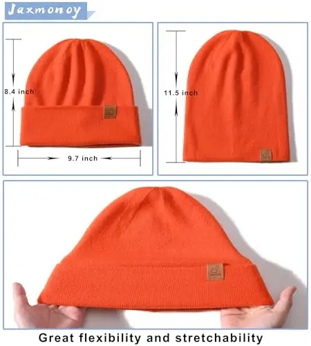 jaxmonoy Slouchy Knit Beanies Winter Hats for Women Men Soft Warm Reversible Slouch Cuffed Skull Knitted Beanie Cap - 5