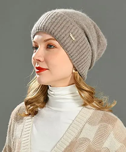 jaxmonoy Slouchy Beanies for Women Winter Lightweight Ladies Knit Hat Cuffed Soft Warm Slouch Beanie Cap - Brown - 3