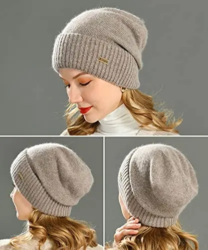 jaxmonoy Slouchy Beanies for Women Winter Lightweight Ladies Knit Hat Cuffed Soft Warm Slouch Beanie Cap - Brown - 4