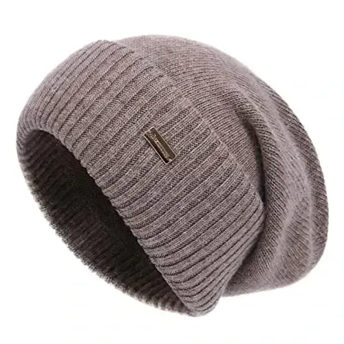 jaxmonoy Slouchy Beanies for Women Winter Lightweight Ladies Knit Hat Cuffed Soft Warm Slouch Beanie Cap - Brown - JAXMONOY