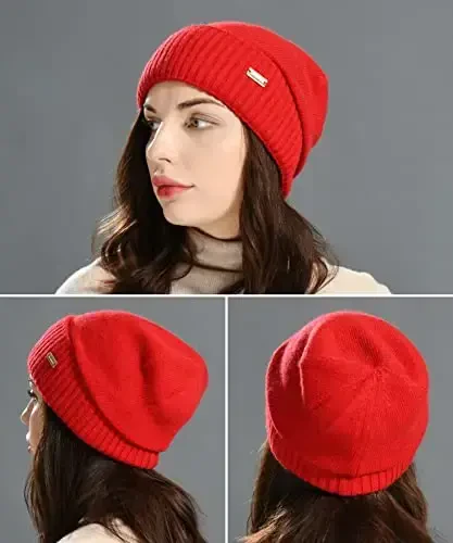 jaxmonoy Slouchy Beanies for Women Winter Lightweight Ladies Knit Hat Cuffed Soft Warm Slouch Beanie Cap - Brown - 6