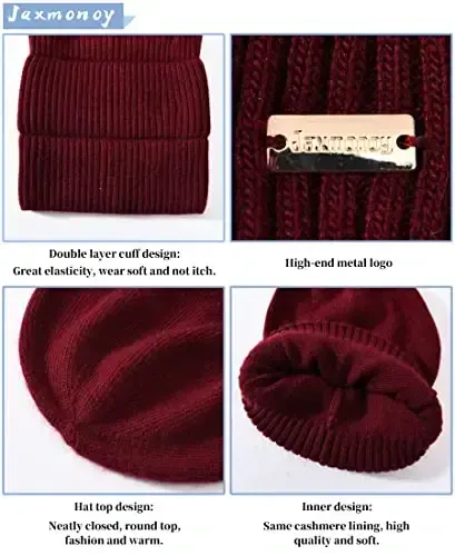 jaxmonoy Slouchy Beanies for Women Winter Lightweight Ladies Knit Hat Cuffed Soft Warm Slouch Beanie Cap - Brown - 4