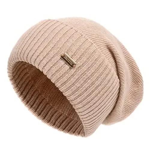 jaxmonoy Slouchy Beanies for Women Winter Lightweight Ladies Knit Hat Cuffed Soft Warm Slouch Beanie Cap - Brown 