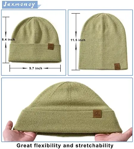jaxmonoy Slouchy Knit Beanies Winter Hats for Women Men Soft Warm Reversible Slouch Cuffed Skull Knitted Beanie Cap - 4