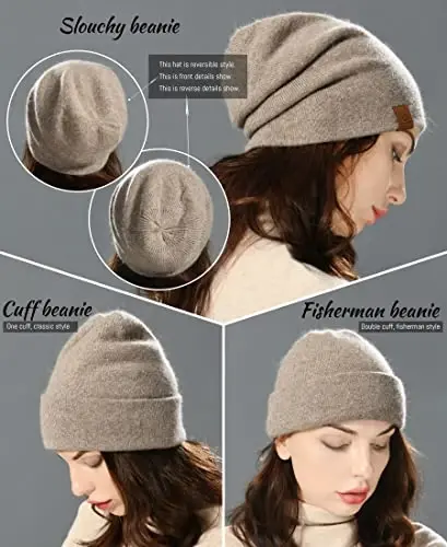 jaxmonoy Slouchy Knit Beanies Winter Hats for Women Men Soft Warm Reversible Slouch Cuffed Skull Knitted Beanie Cap - 5