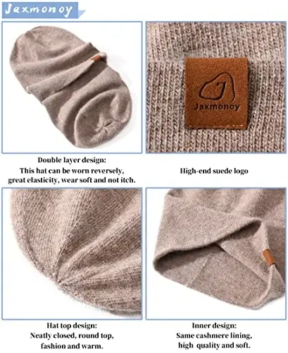 jaxmonoy Slouchy Knit Beanies Winter Hats for Women Men Soft Warm Reversible Slouch Cuffed Skull Knitted Beanie Cap - 6