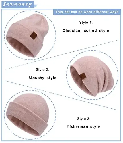 jaxmonoy Slouchy Knit Beanies Winter Hats for Women Men Soft Warm Reversible Slouch Cuffed Skull Knitted Beanie Cap - JAXMONOY (1)