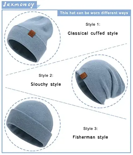jaxmonoy Slouchy Knit Beanies Winter Hats for Women Men Soft Warm Reversible Slouch Cuffed Skull Knitted Beanie Cap - 4