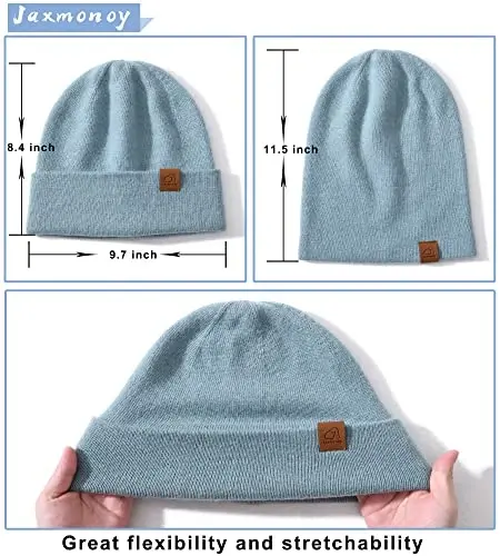 jaxmonoy Slouchy Knit Beanies Winter Hats for Women Men Soft Warm Reversible Slouch Cuffed Skull Knitted Beanie Cap - 6
