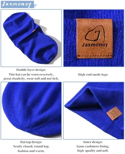 jaxmonoy Slouchy Knit Beanies Winter Hats for Women Men Soft Warm Reversible Slouch Cuffed Skull Knitted Beanie Cap - 4