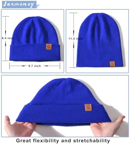 jaxmonoy Slouchy Knit Beanies Winter Hats for Women Men Soft Warm Reversible Slouch Cuffed Skull Knitted Beanie Cap - 5