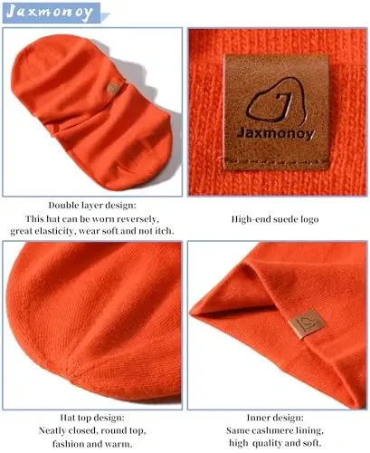 jaxmonoy Slouchy Knit Beanies Winter Hats for Women Men Soft Warm Reversible Slouch Cuffed Skull Knitted Beanie Cap - 4