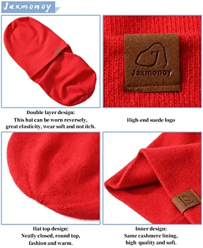 jaxmonoy Slouchy Knit Beanies Winter Hats for Women Men Soft Warm Reversible Slouch Cuffed Skull Knitted Beanie Cap - 3