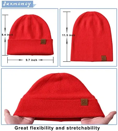 jaxmonoy Slouchy Knit Beanies Winter Hats for Women Men Soft Warm Reversible Slouch Cuffed Skull Knitted Beanie Cap - 4