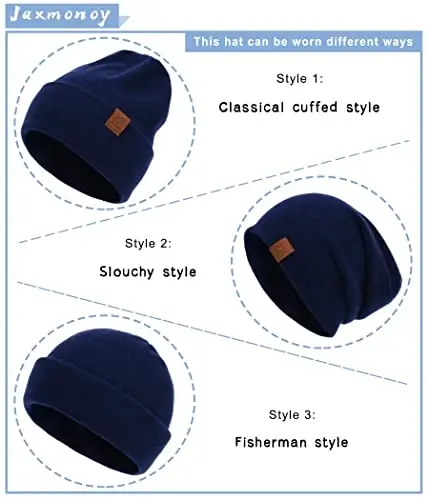 jaxmonoy Slouchy Knit Beanies Winter Hats for Women Men Soft Warm Reversible Slouch Cuffed Skull Knitted Beanie Cap - 2
