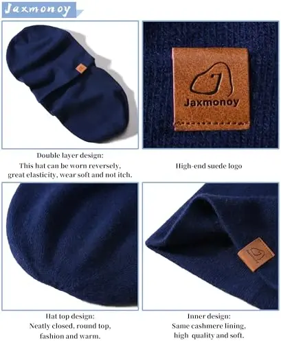jaxmonoy Slouchy Knit Beanies Winter Hats for Women Men Soft Warm Reversible Slouch Cuffed Skull Knitted Beanie Cap - 4