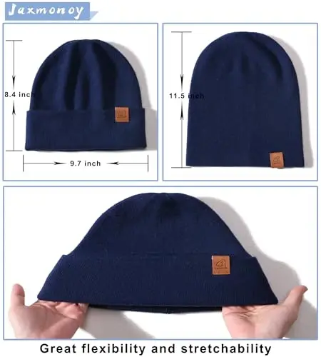jaxmonoy Slouchy Knit Beanies Winter Hats for Women Men Soft Warm Reversible Slouch Cuffed Skull Knitted Beanie Cap - 5
