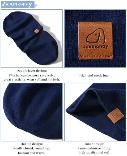 jaxmonoy Slouchy Knit Beanies Winter Hats for Women Men Soft Warm Reversible Slouch Cuffed Skull Knitted Beanie Cap - 4