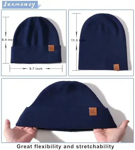 jaxmonoy Slouchy Knit Beanies Winter Hats for Women Men Soft Warm Reversible Slouch Cuffed Skull Knitted Beanie Cap - 5