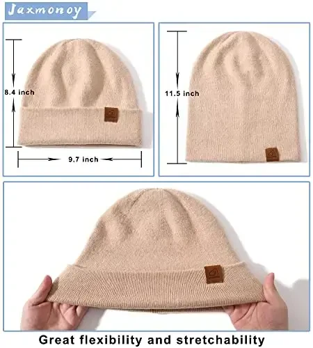 jaxmonoy Slouchy Knit Beanies Winter Hats for Women Men Soft Warm Reversible Slouch Cuffed Skull Knitted Beanie Cap - 5