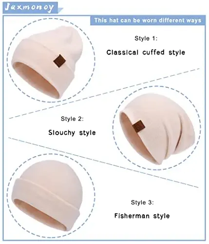 jaxmonoy Slouchy Knit Beanies Winter Hats for Women Men Soft Warm Reversible Slouch Cuffed Skull Knitted Beanie Cap - 3