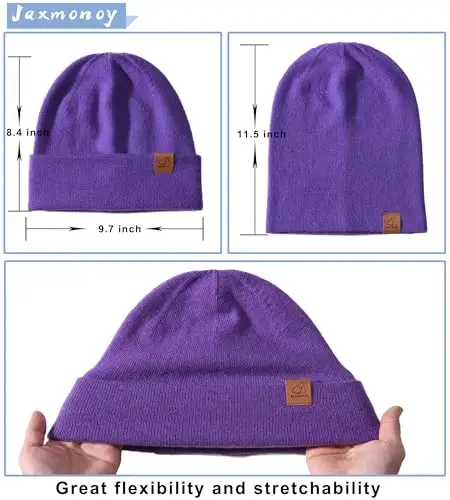 jaxmonoy Slouchy Knit Beanies Winter Hats for Women Men Soft Warm Reversible Slouch Cuffed Skull Knitted Beanie Cap - 3