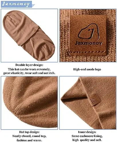 jaxmonoy Slouchy Knit Beanies Winter Hats for Women Men Soft Warm Reversible Slouch Cuffed Skull Knitted Beanie Cap - 3