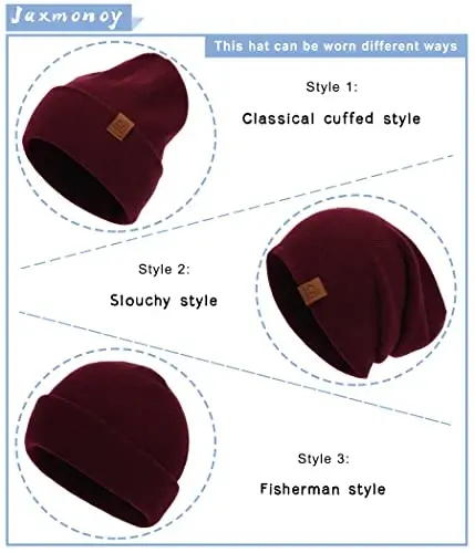 jaxmonoy Slouchy Knit Beanies Winter Hats for Women Men Soft Warm Reversible Slouch Cuffed Skull Knitted Beanie Cap - 4