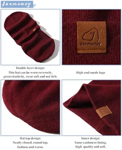 jaxmonoy Slouchy Knit Beanies Winter Hats for Women Men Soft Warm Reversible Slouch Cuffed Skull Knitted Beanie Cap - 6