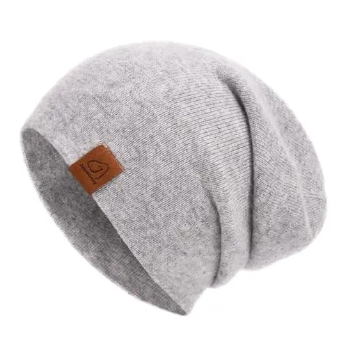 jaxmonoy Wool CasModazoneere Slouchy Knit Beanies Winter Hats for Women Men Soft Warm Double Layer Reversible Slouch Cuffed Skull Beanie Cap - Light Grey 