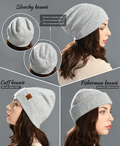 jaxmonoy Wool CasModazoneere Slouchy Knit Beanies Winter Hats for Women Soft Warm Double Layer Reversible Slouch Skull Beanie Cap - 4