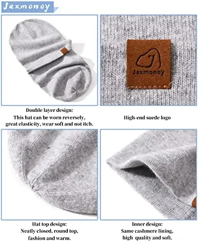 jaxmonoy Wool CasModazoneere Slouchy Knit Beanies Winter Hats for Women Men Soft Warm Double Layer Reversible Slouch Cuffed Skull Beanie Cap - Light Grey - 6