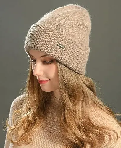 jaxmonoy Wool Knit Beanies Winter Hats for Women and Men Soft CasModazoneere Warm Double Layer Ladies Skull Beanie caps - Brown - 3