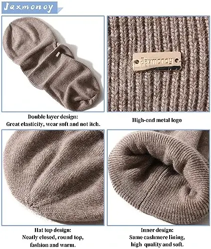 jaxmonoy Wool Knit Beanies Winter Hats for Women and Men Soft CasModazoneere Warm Double Layer Ladies Skull Beanie caps - Brown - 4