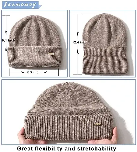 jaxmonoy Wool Knit Beanies Winter Hats for Women and Men Soft CasModazoneere Warm Double Layer Ladies Skull Beanie caps - Brown - 5