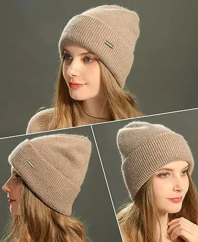 jaxmonoy Wool Knit Beanies Winter Hats for Women and Men Soft CasModazoneere Warm Double Layer Ladies Skull Beanie caps - Brown - 6