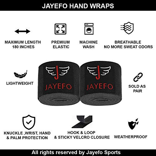 Jayefo Sports Hand Wraps 180 Inches Inner Boxing Gloves Martial Arts Wraps for Men & Women Boxing MMA Kickboxing Muay Thai - Pair - 8