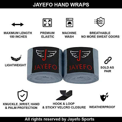 Jayefo Sports Hand Wraps 180 Inches Inner Boxing Gloves Martial Arts Wraps for Men & Women Boxing MMA Kickboxing Muay Thai - PAIR - 8