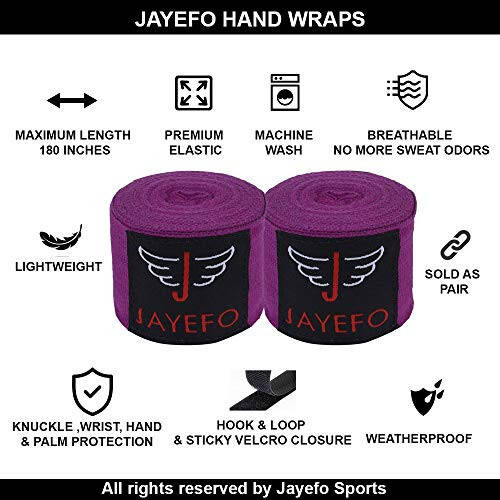 Jayefo Sports Hand Wraps 180 Inches Inner Boxing Gloves Martial Arts Wraps for Men & Women Boxing MMA Kickboxing Muay Thai - Pair - 8