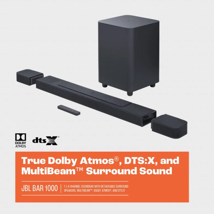 JBL BAR 1000 - 7.1.4-channel soundbar with detachable surround speakers, MultiBeam™, Dolby Atmos®, and DTS: X® - Black - 2