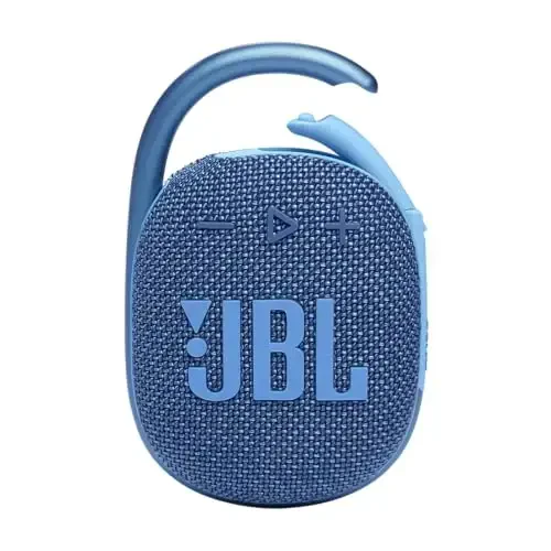 JBL Clip 4 Eco - Ultra-Portable Suv oʻtkazmaydigan va chang oʻtkazmaydigan Bluetooth karnay, katta audio va kuchli bass, 90% isteʼmoldan keyingi qayta ishlangan plastmassadan tayyorlangan, Oʻrnatilgan karabin, 10 soatgacha oʻynash (koʻk) - 1