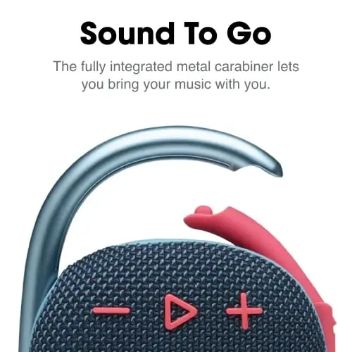 JBL Clip 4, Blue/Coral - Portable Bluetooth 5.1 Speaker - Up to 10 Hours of Play - Waterproof & Dust Resistant - Includes Noise & Echo-Canceling Speakerphone - 3